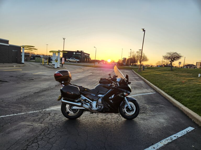 Sunrise in Kalamazoo Michigan - gas in the FJR, hot chocolate in the pilot…